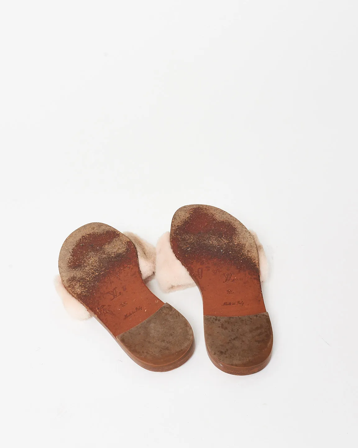 Louis Vuitton Pink Shearling & Lock Slides - 35