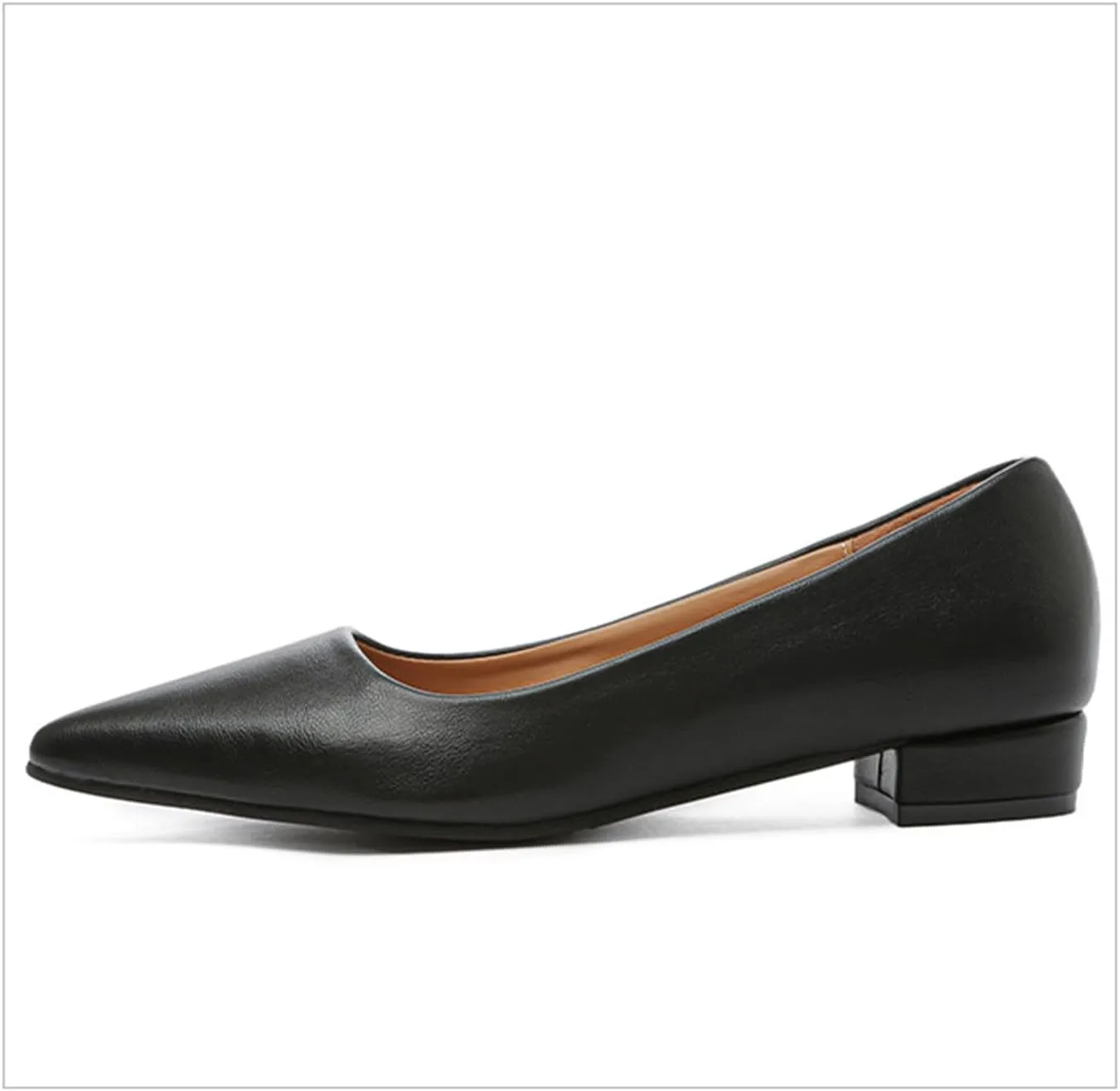Low Block Heel Pumps for Women Comfort Pointed Toe Slip-On Dress Flats Shoes Casual Office Dress Shoe