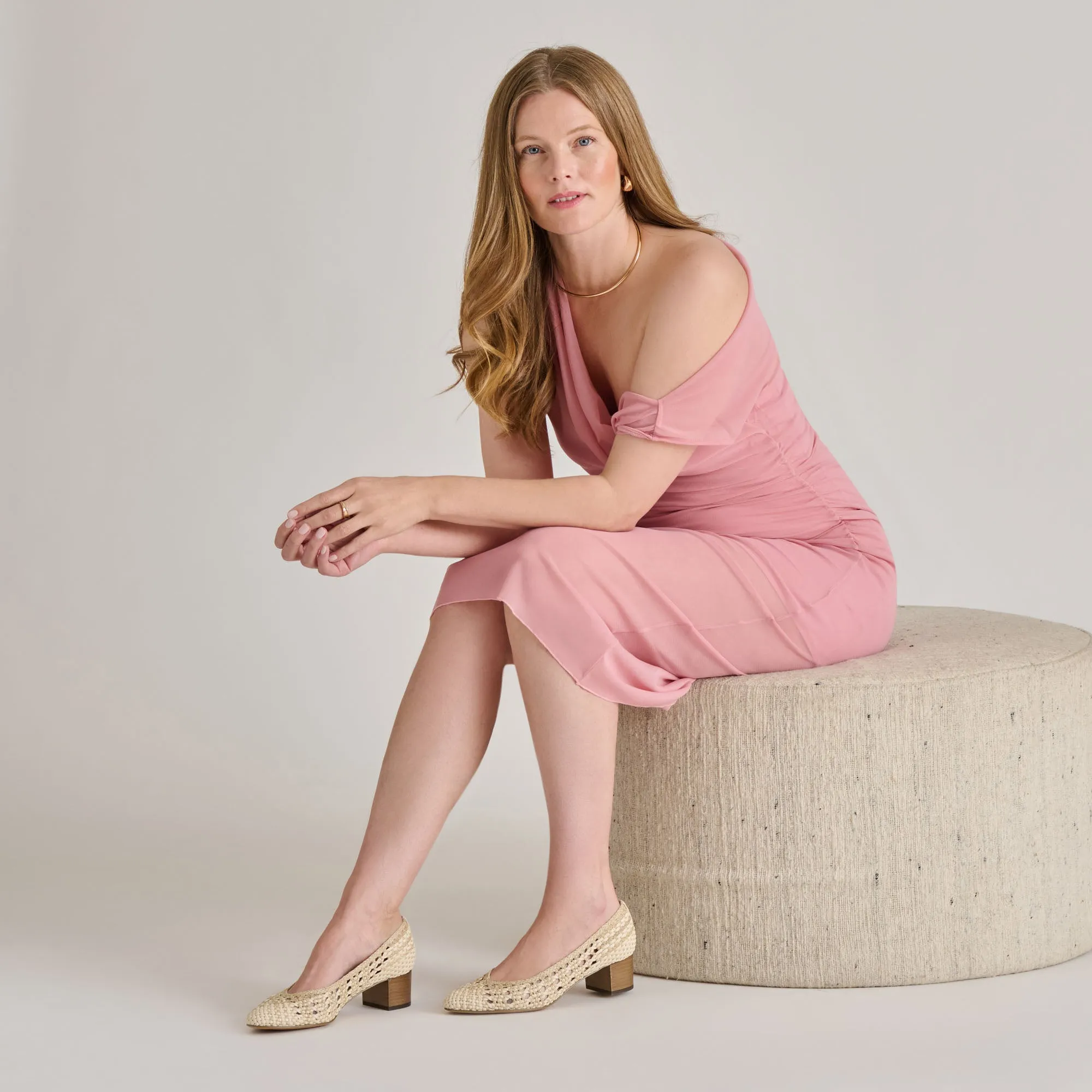 Round Cut LULA HEELS IVORY MULTI WOVEN RAFFIA