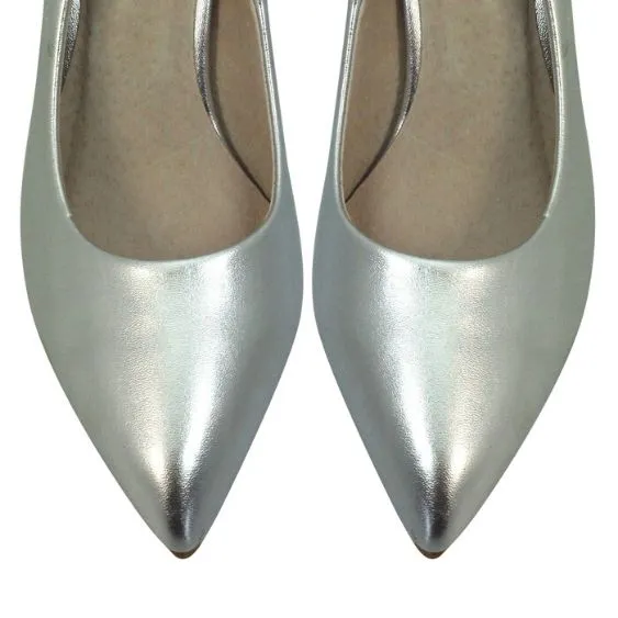 Lunar  "Petal" Pointed Toe Court Shoe in Metallic Pewter