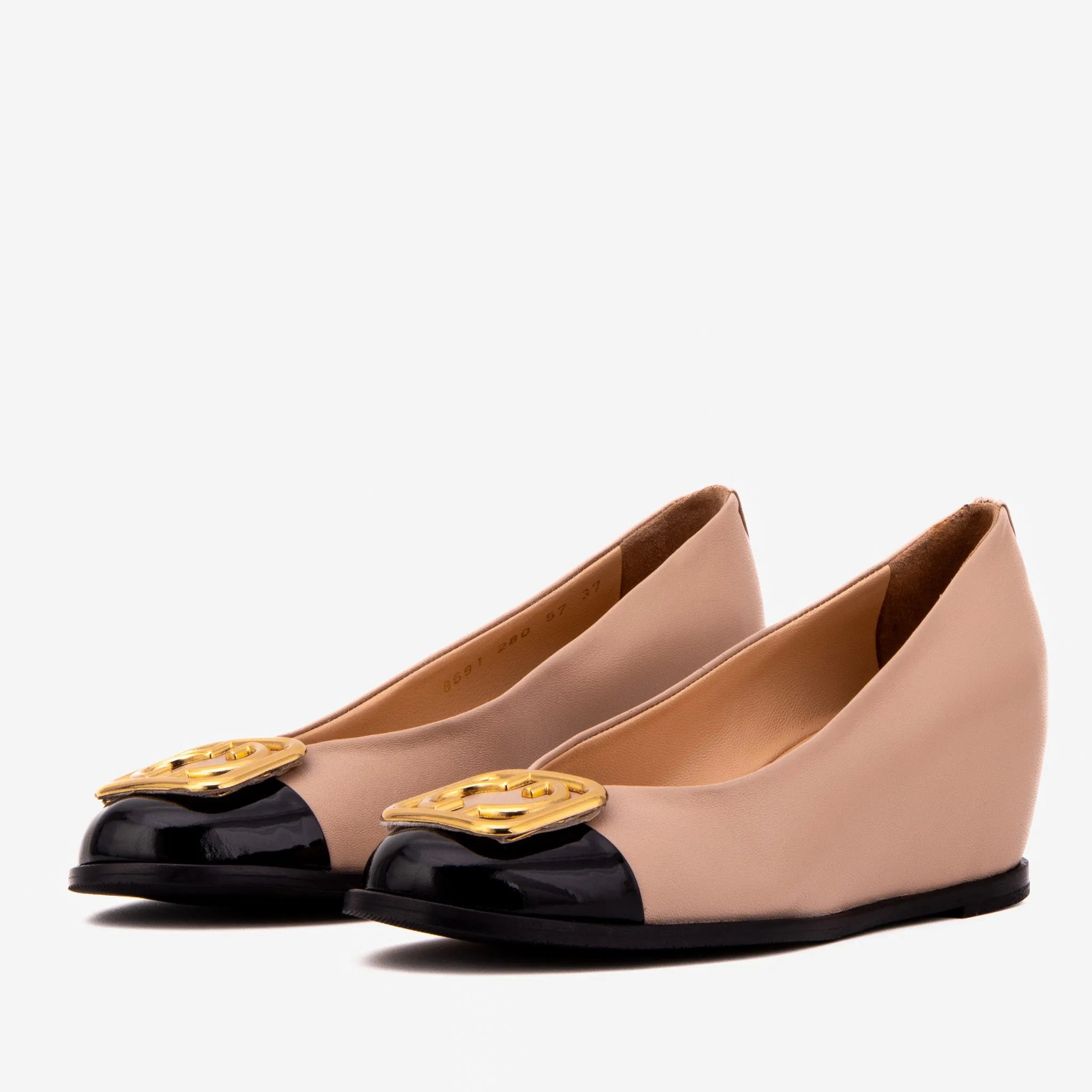 Everyday Comfort Platform Heel The Selene Beige & Black Leather Wedge Heel Women Shoe