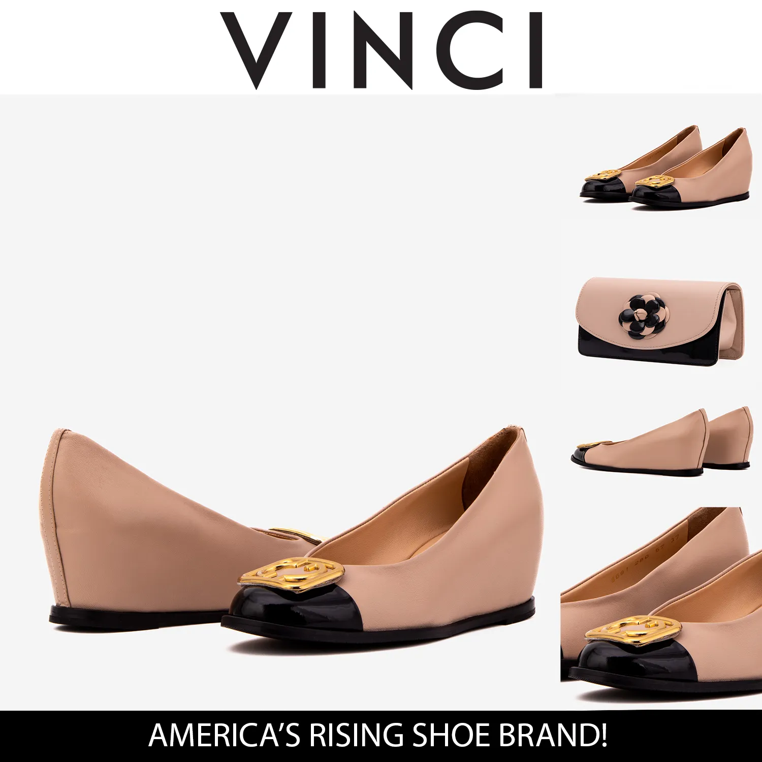 City Walk Stand Tall The Selene Beige & Black Leather Wedge Heel Women Shoe