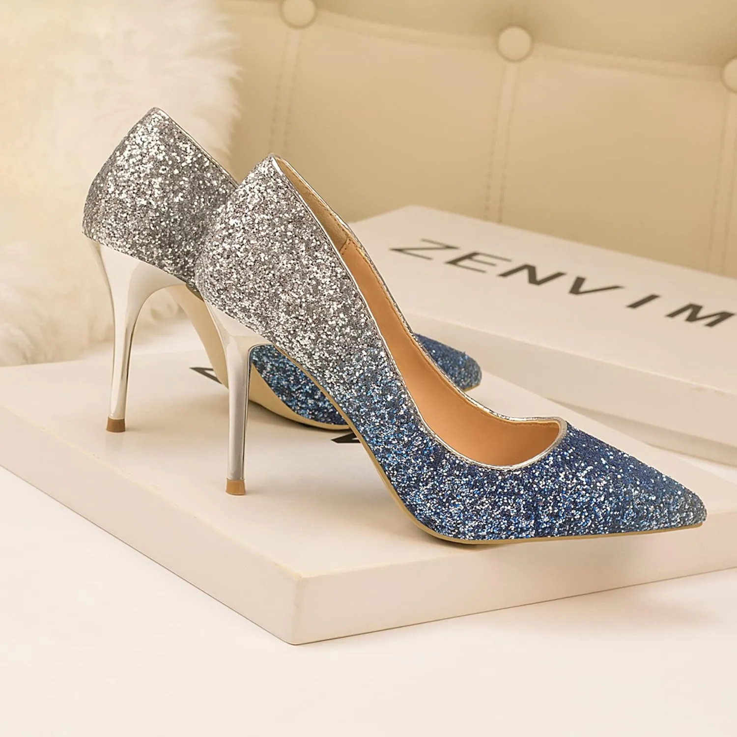 LUXINYU Women Pointed Toe Heels Sequin Elegant Ladies high Heels Pumps Heeled Dress Shoes Fashion Trend high Heels