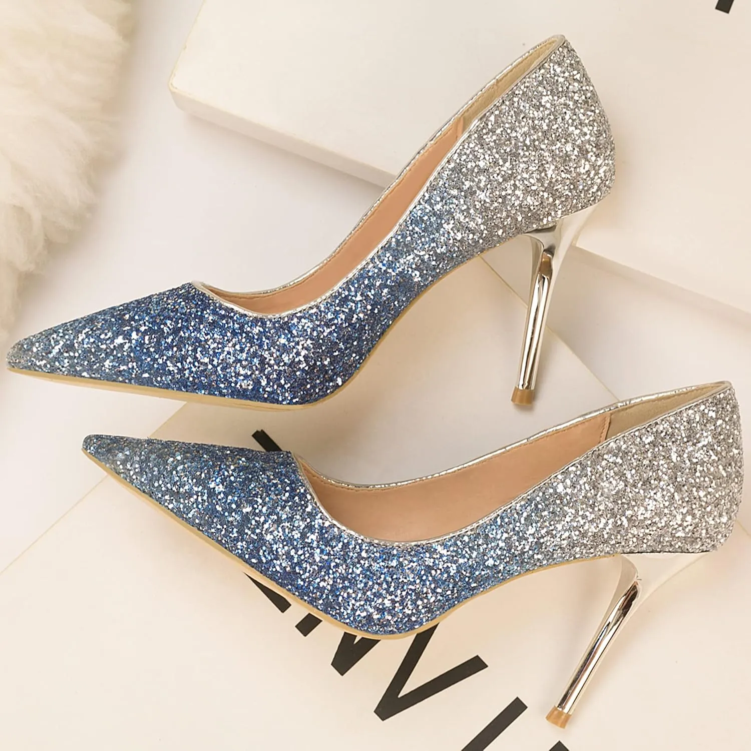 LUXINYU Women Pointed Toe Heels Sequin Elegant Ladies high Heels Pumps Heeled Dress Shoes Fashion Trend high Heels