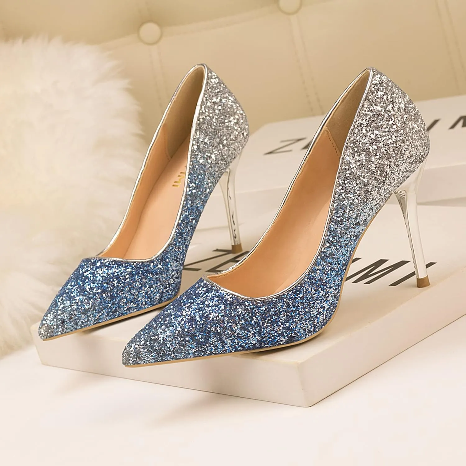 LUXINYU Women Pointed Toe Heels Sequin Elegant Ladies high Heels Pumps Heeled Dress Shoes Fashion Trend high Heels