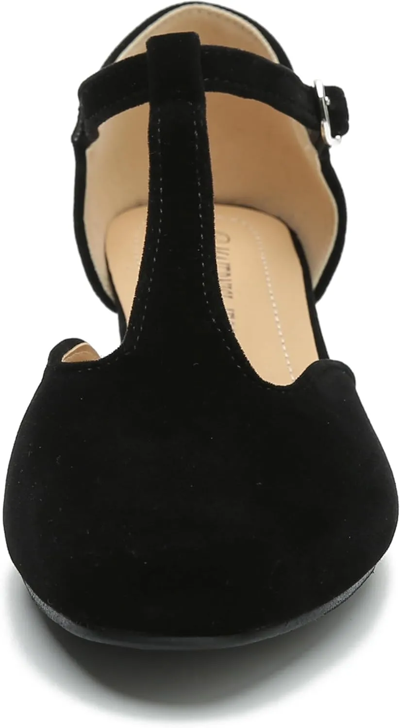 MAIERNISI JESSI Women's T-Strap Low Chunky Heel Mary Jane Pumps Cut Out Wedding Dress Shoes
