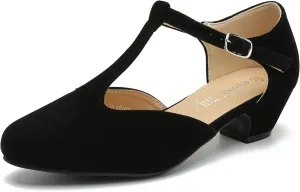MAIERNISI JESSI Women's T-Strap Low Chunky Heel Mary Jane Pumps Cut Out Wedding Dress Shoes