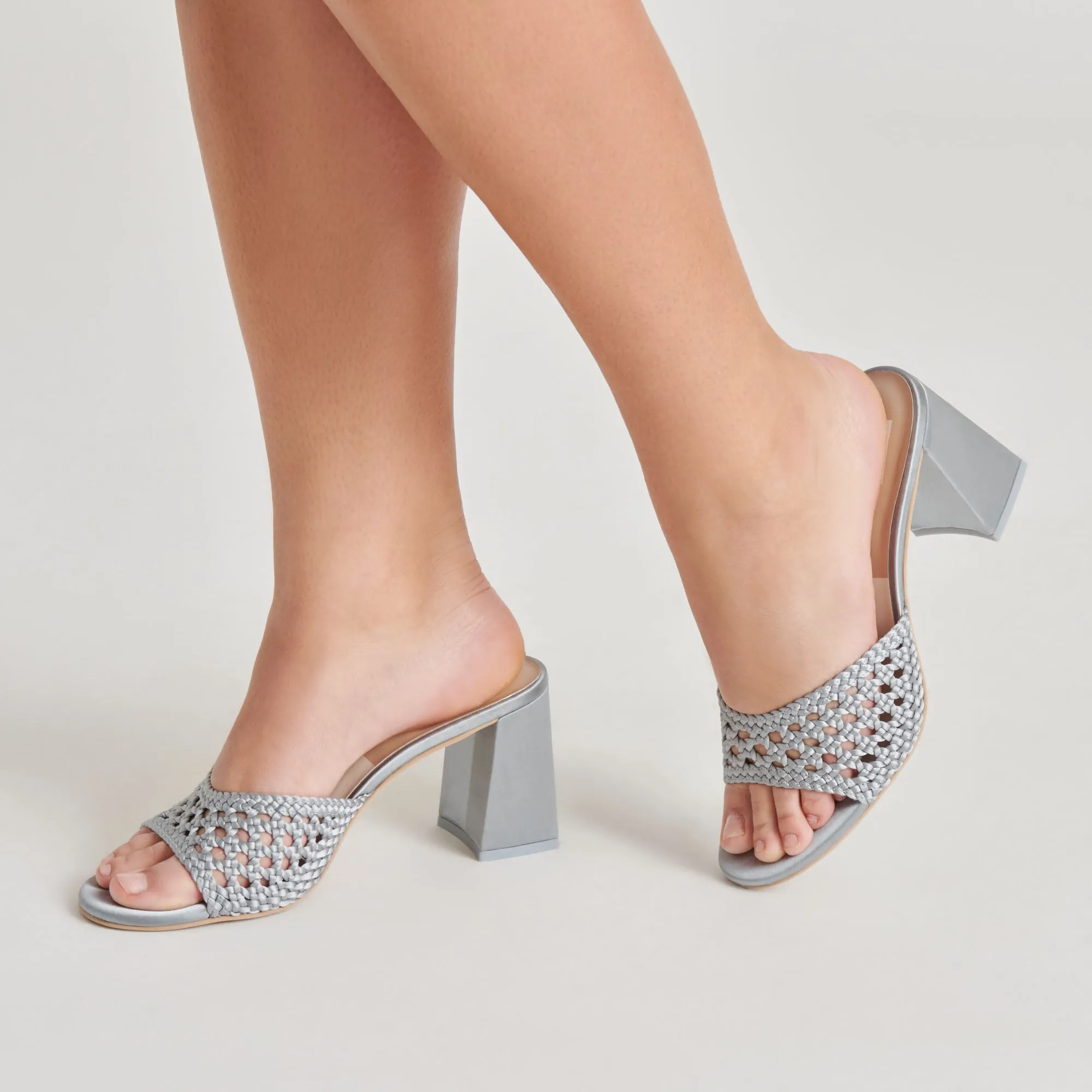 MARGOE HEELS LIGHT BLUE WOVEN SATIN NYC Chic
