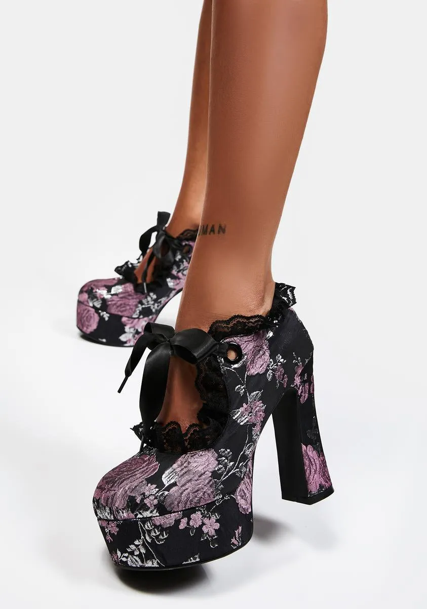 Mauve Fanged Faerie Brocade Mary Janes