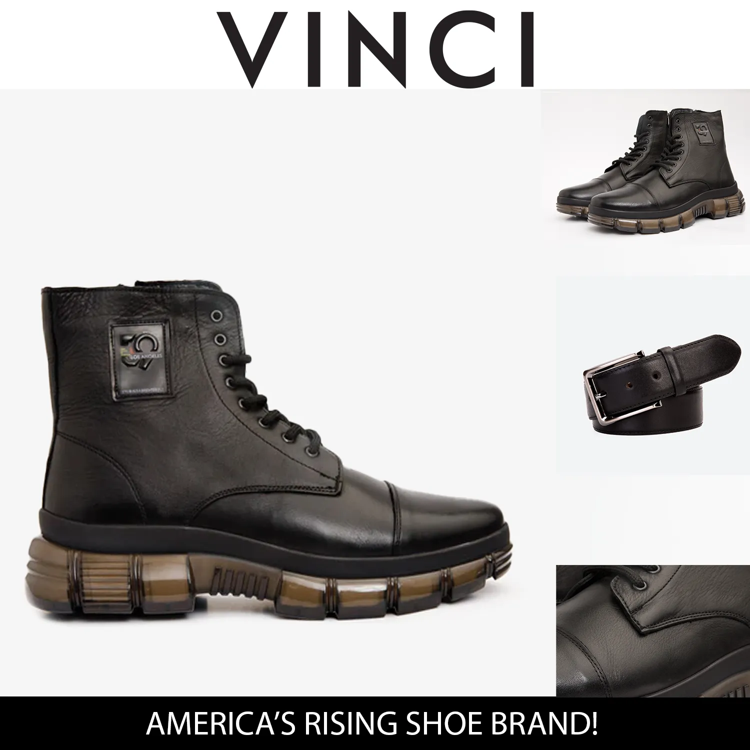 Protective Sole Factory Worker The Ottova Black Leather Lace-Up Sneaker Men Boot with a Zipper