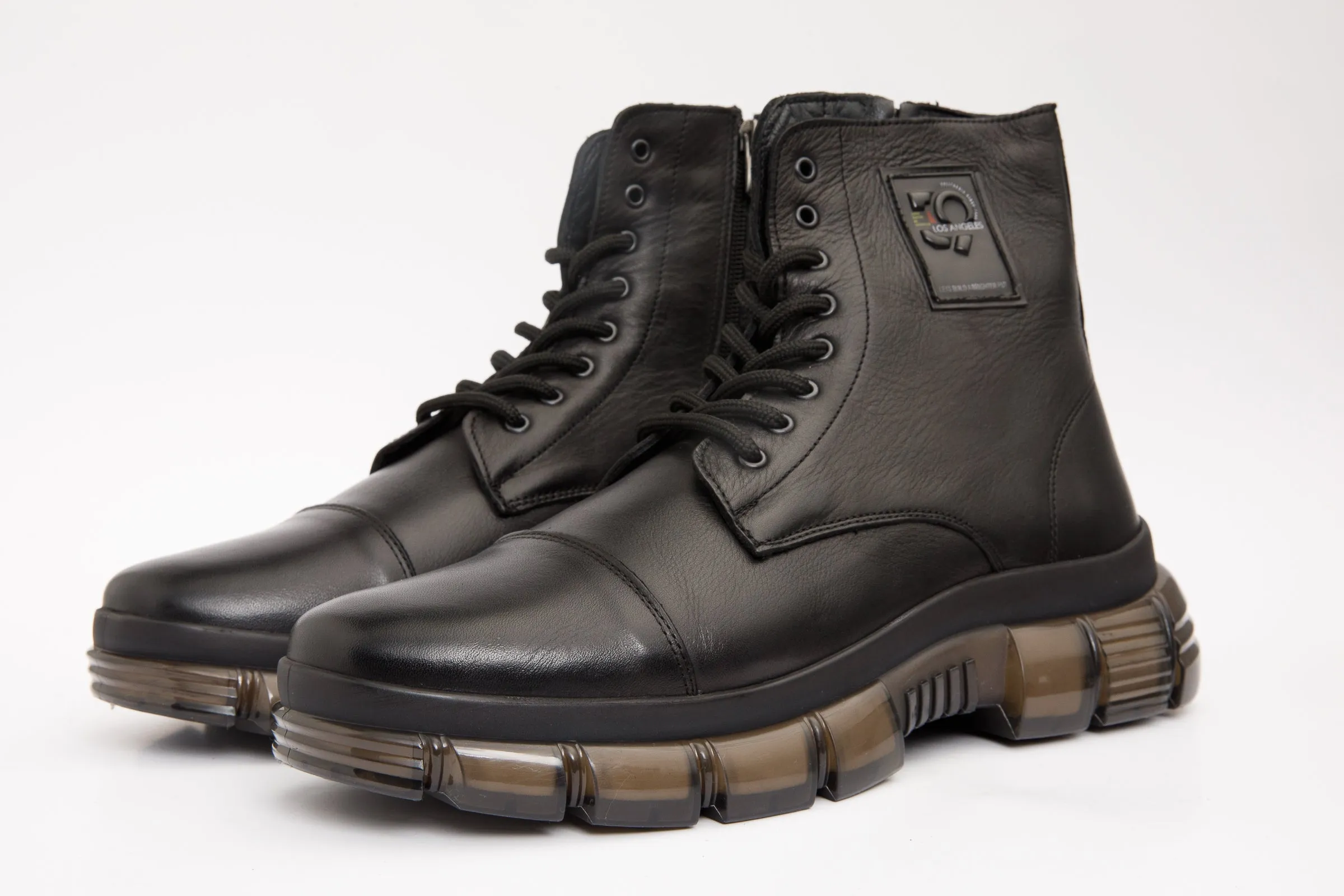 The Ottova Black Leather Lace-Up Sneaker Men Boot with a Zipper Stable base