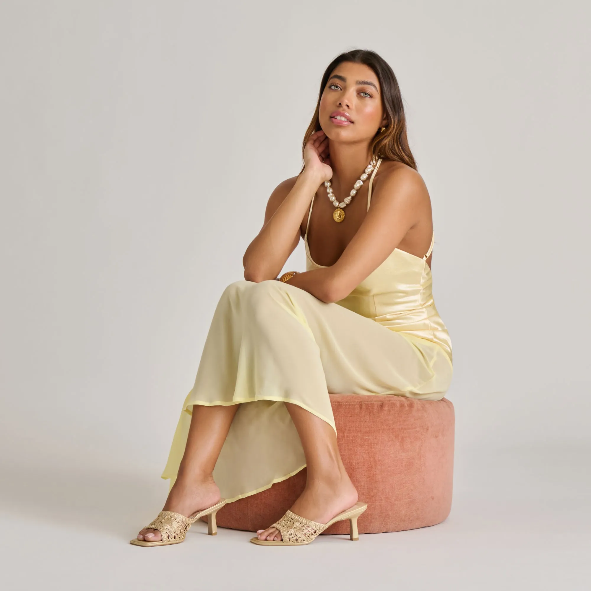 MAYLAH HEELS LIGHT GOLD MACRAME All Day Glam