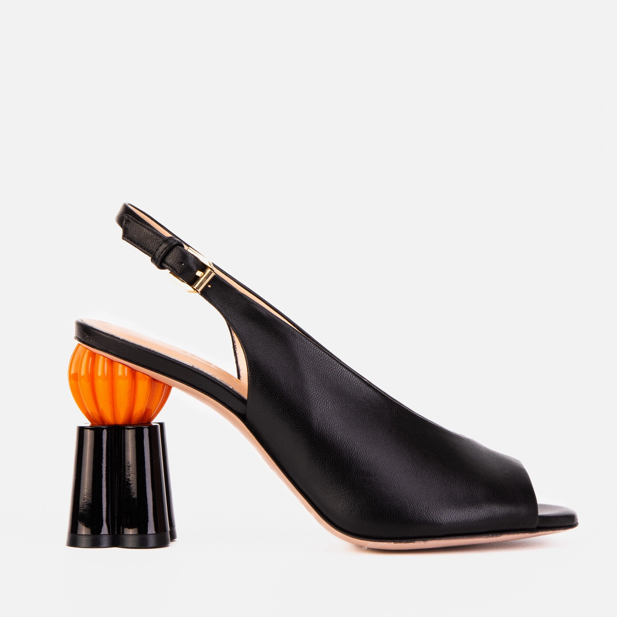 Dynamic Arch Contouring waterproof construction The Cimla Pumpkin Heel Black Leather Women Sandal