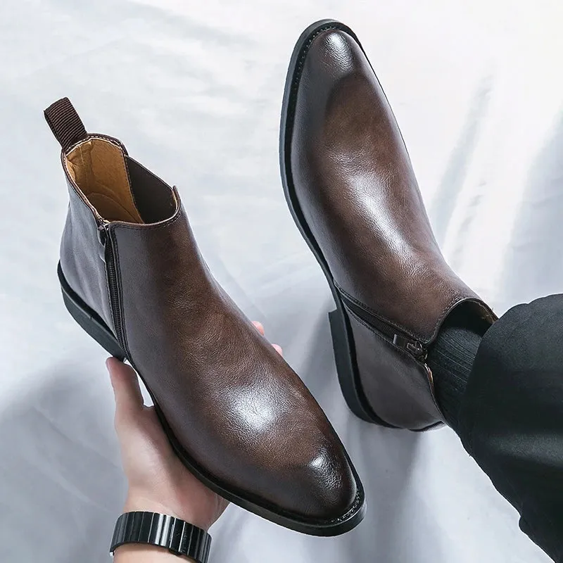 Men's British Style Chelsea Boots - Retro Zipper Ankle Boots, Fashionable Business Formal Footwear for Autumn, Plus Size 39-45