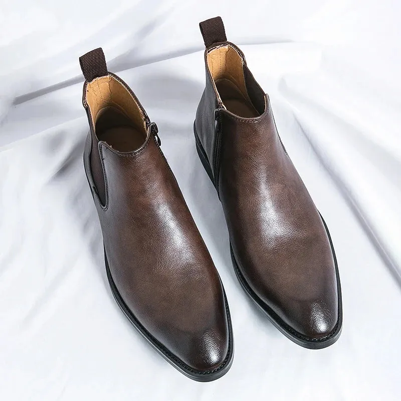Men's British Style Chelsea Boots - Retro Zipper Ankle Boots, Fashionable Business Formal Footwear for Autumn, Plus Size 39-45