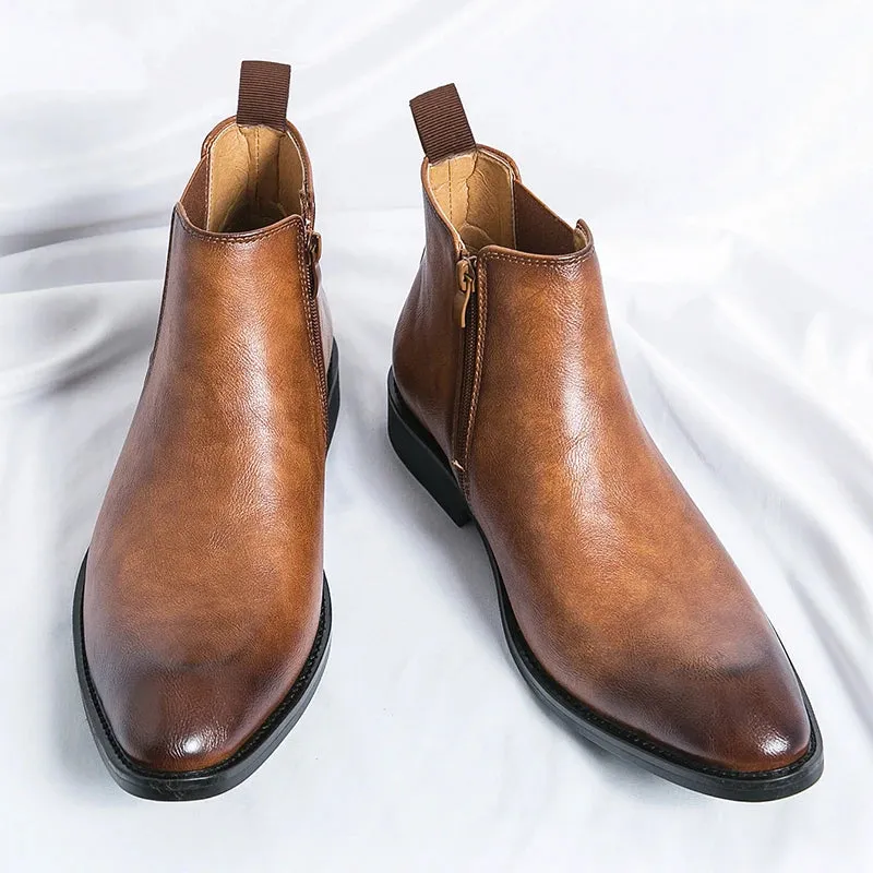 Men's British Style Chelsea Boots - Retro Zipper Ankle Boots, Fashionable Business Formal Footwear for Autumn, Plus Size 39-45