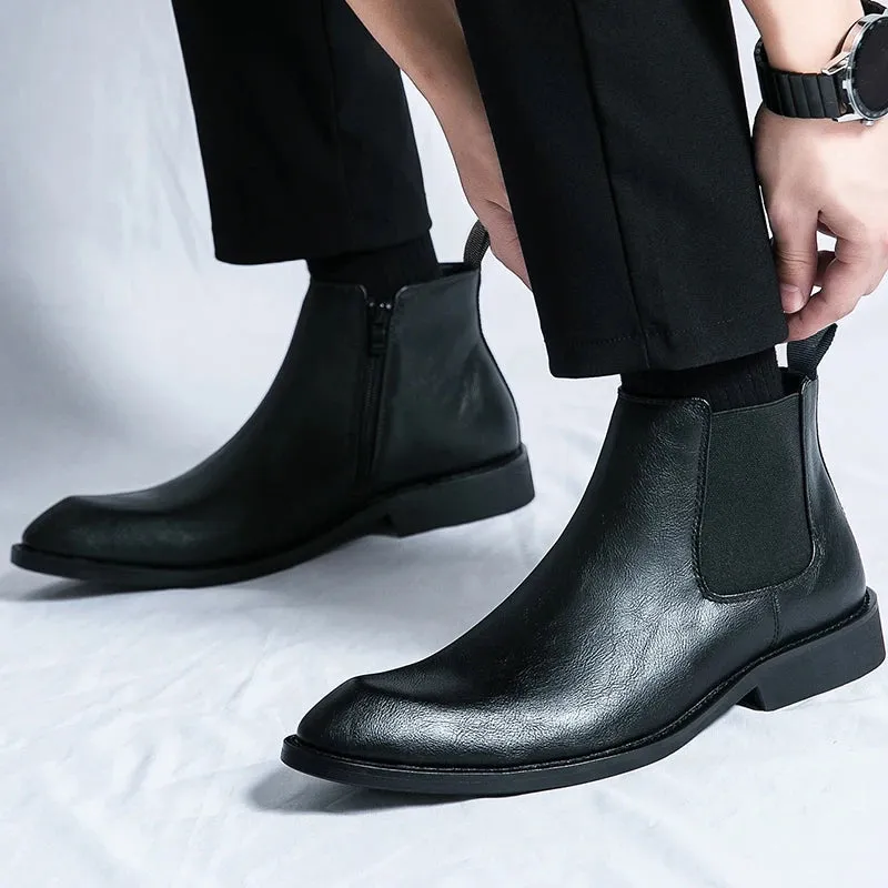 Men's British Style Chelsea Boots - Retro Zipper Ankle Boots, Fashionable Business Formal Footwear for Autumn, Plus Size 39-45