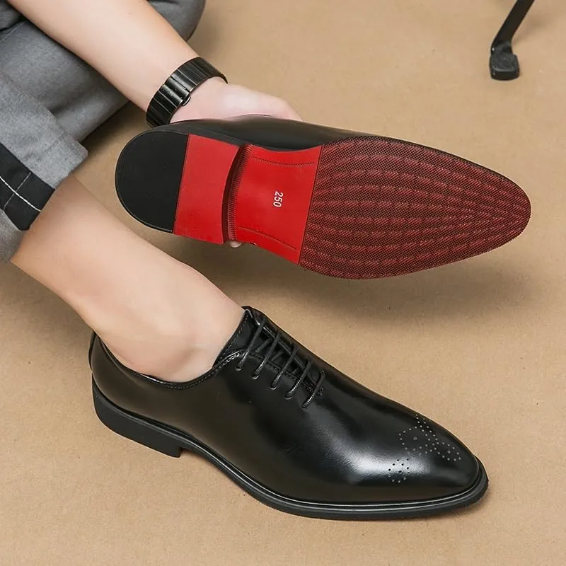 Men's Genuine Leather Lace Up Oxfords Comfort Wide Round Toe Non-Slip Dress Shoes