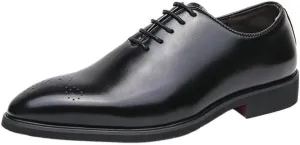 Men's Genuine Leather Lace Up Oxfords Comfort Wide Round Toe Non-Slip Dress Shoes