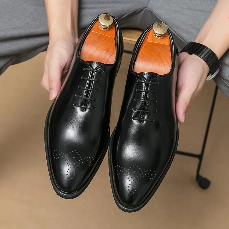 Men's Genuine Leather Lace Up Oxfords Comfort Wide Round Toe Non-Slip Dress Shoes