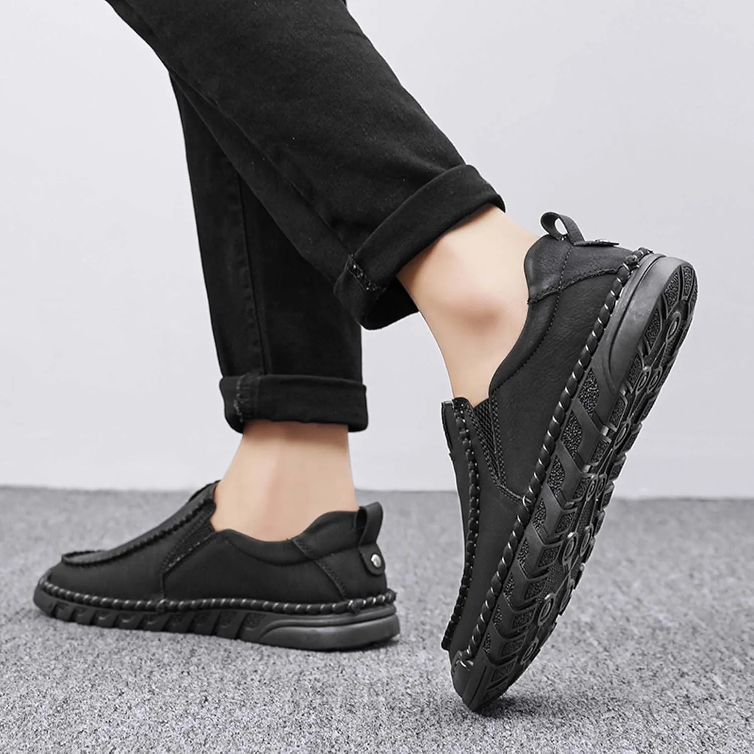 Men's Premium Leather Slip-on Loafers, Walking Shoes, Men's Slip-on Sneakers, Business Casual Shoes, Driving Shoes, Soft, Comfortable, Wear-Resistant, Hand-Stitched