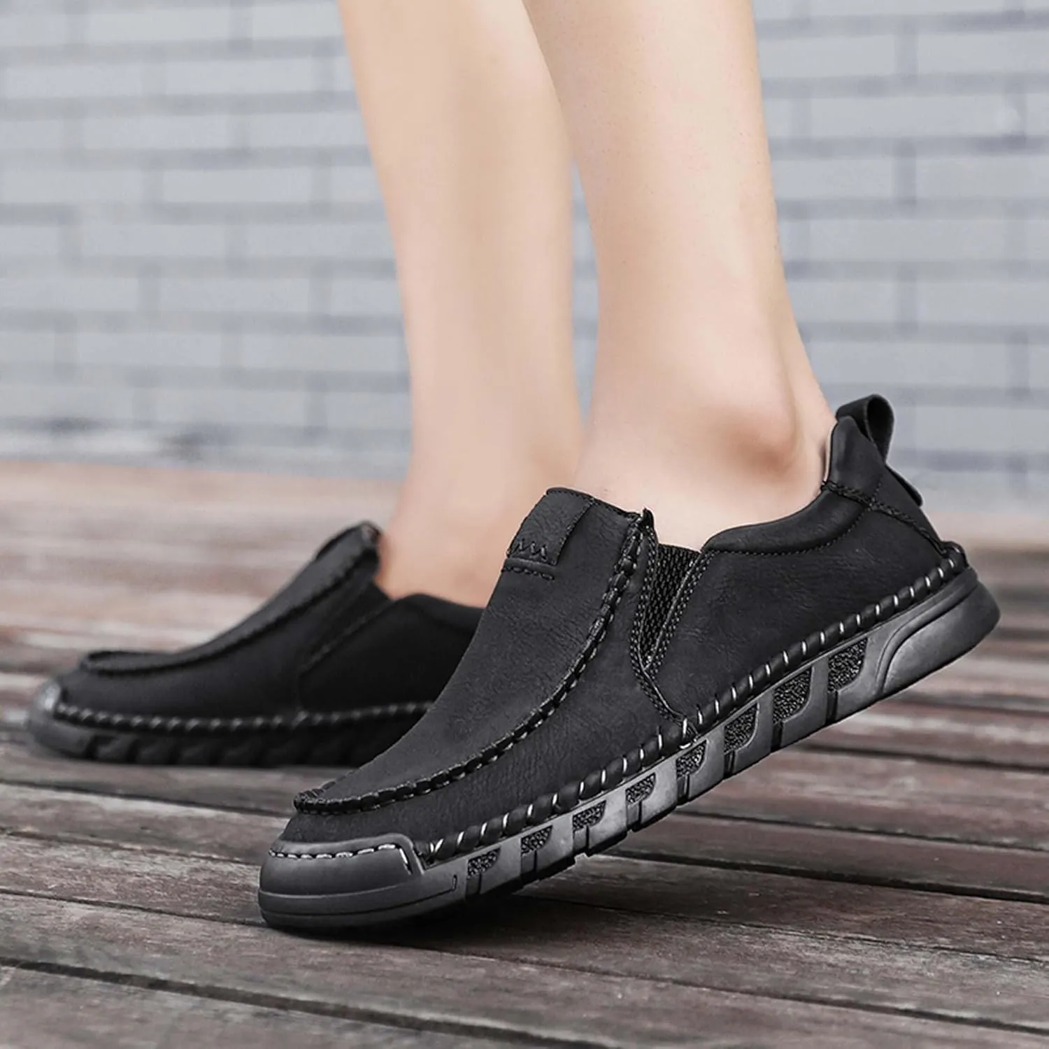 Men's Premium Leather Slip-on Loafers, Walking Shoes, Men's Slip-on Sneakers, Business Casual Shoes, Driving Shoes, Soft, Comfortable, Wear-Resistant, Hand-Stitched