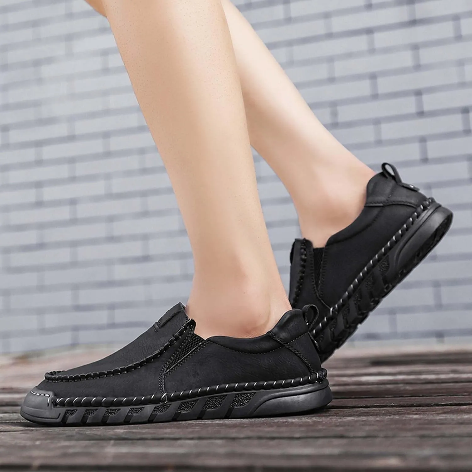 Men's Premium Leather Slip-on Loafers, Walking Shoes, Men's Slip-on Sneakers, Business Casual Shoes, Driving Shoes, Soft, Comfortable, Wear-Resistant, Hand-Stitched