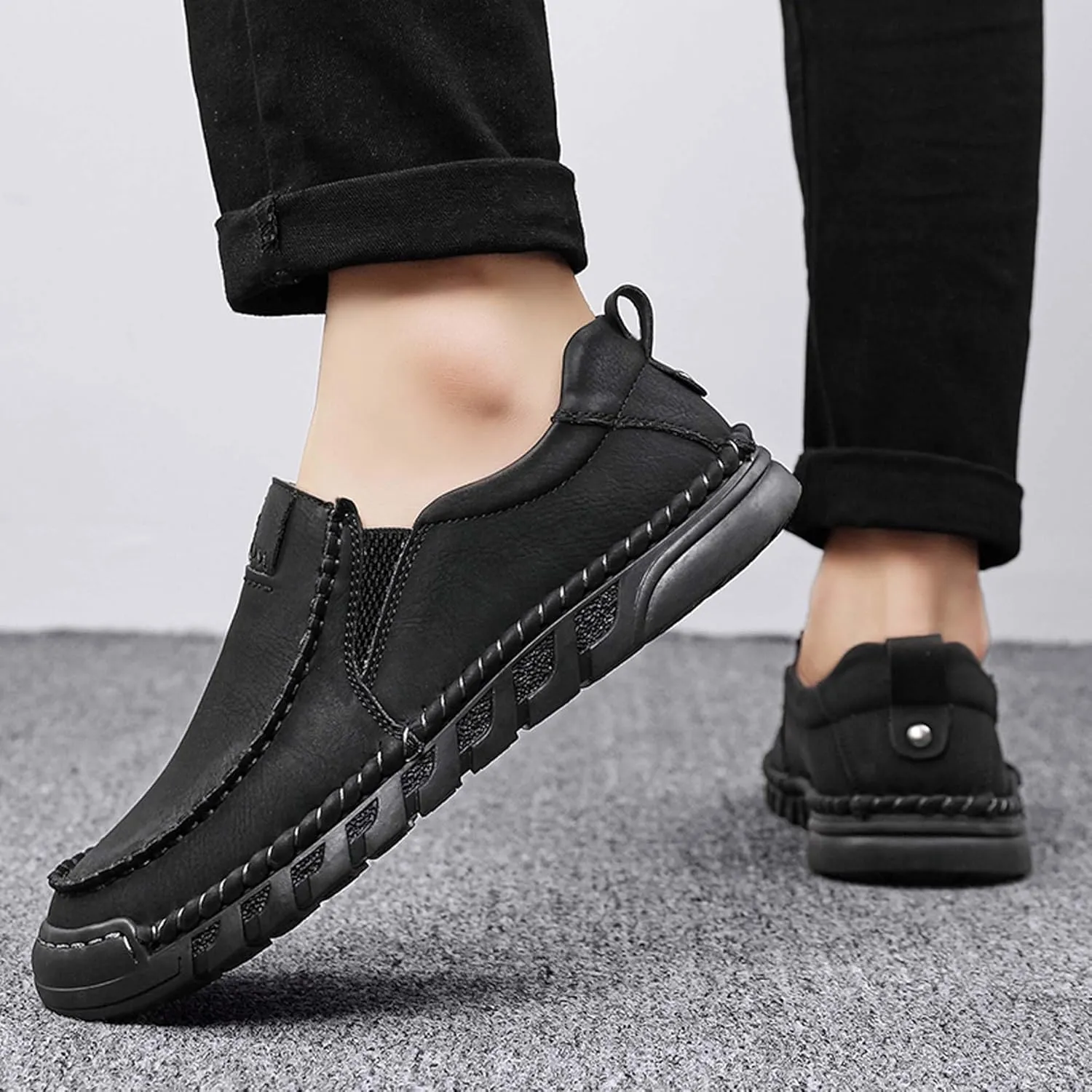 Men's Premium Leather Slip-on Loafers, Walking Shoes, Men's Slip-on Sneakers, Business Casual Shoes, Driving Shoes, Soft, Comfortable, Wear-Resistant, Hand-Stitched