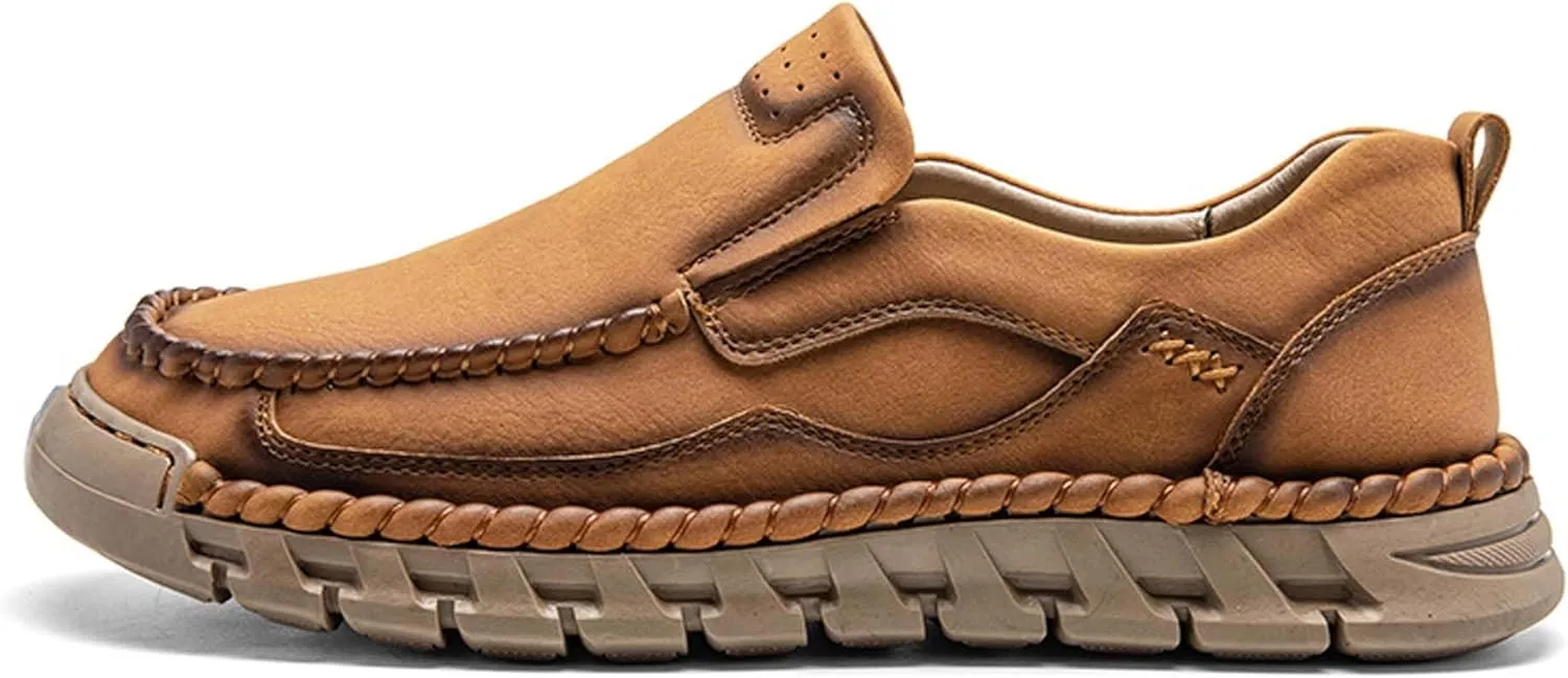 Men's Premium Leather Slip-on Walking Shoes, Loafers, Men's Slip-on Sneakers, Business Casual Shoes, Driving Shoes, Soft, Comfortable, Wear-Resistant, Hand-Stitched