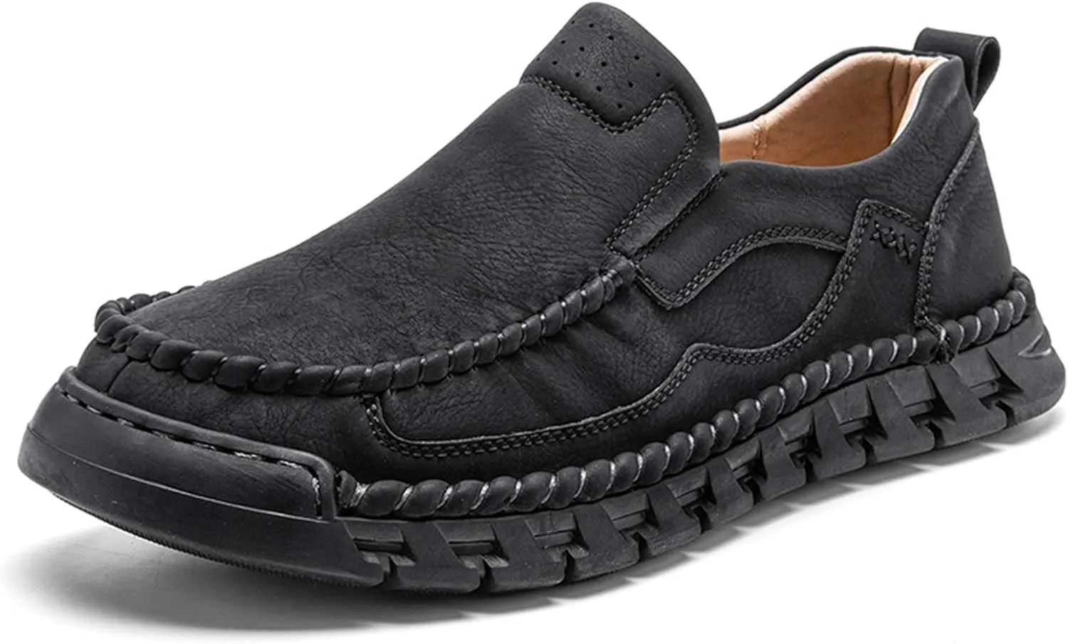 Men's Premium Leather Slip-on Walking Shoes, Loafers, Men's Slip-on Sneakers, Business Casual Shoes, Driving Shoes, Soft, Comfortable, Wear-Resistant, Hand-Stitched