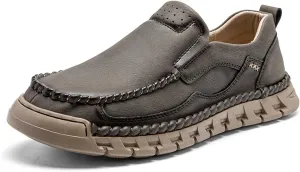 Men's Premium Leather Slip-on Walking Shoes, Loafers, Men's Slip-on Sneakers, Business Casual Shoes, Driving Shoes, Soft, Comfortable, Wear-Resistant, Hand-Stitched