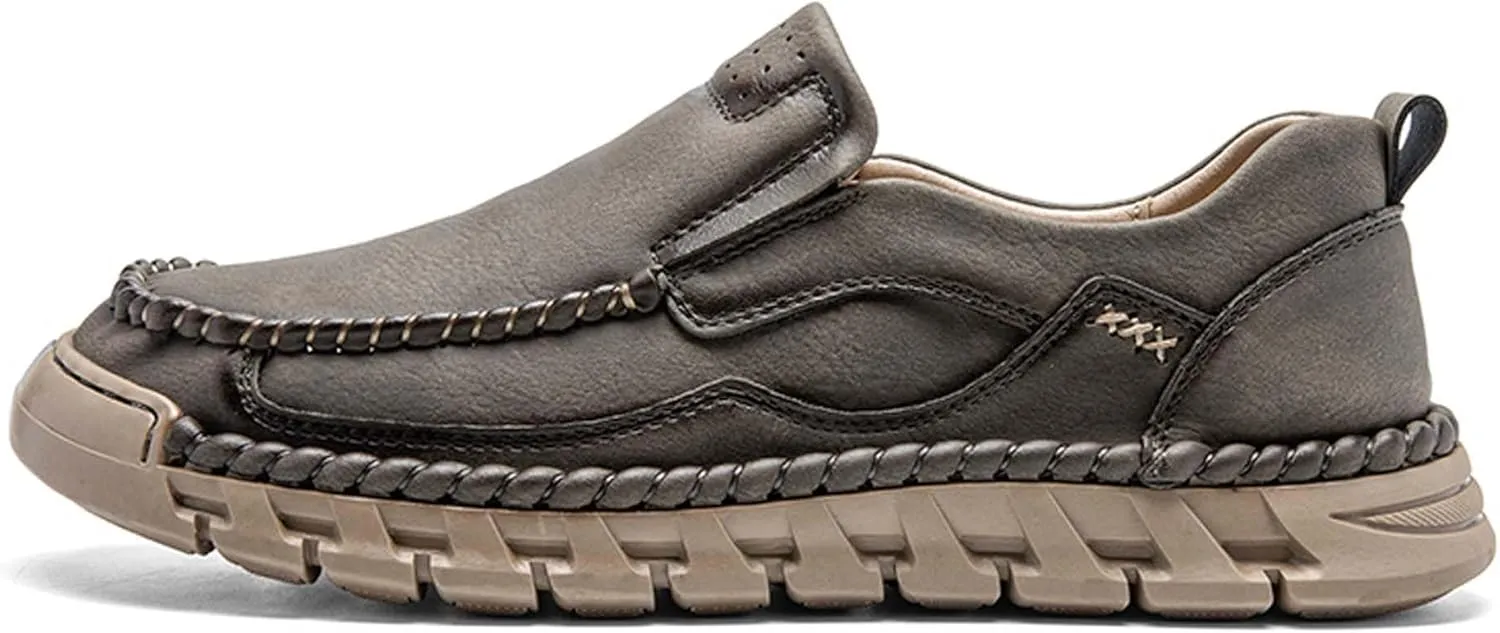 Men's Premium Leather Slip-on Walking Shoes, Loafers, Men's Slip-on Sneakers, Business Casual Shoes, Driving Shoes, Soft, Comfortable, Wear-Resistant, Hand-Stitched