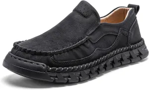 Men's Premium Leather Slip-on Walking Shoes, Loafers, Men's Slip-on Sneakers, Business Casual Shoes, Driving Shoes, Soft, Comfortable, Wear-Resistant, Hand-Stitched