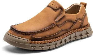 Men's Premium Leather Slip-on Walking Shoes, Loafers, Men's Slip-on Sneakers, Business Casual Shoes, Driving Shoes, Soft, Comfortable, Wear-Resistant, Hand-Stitched