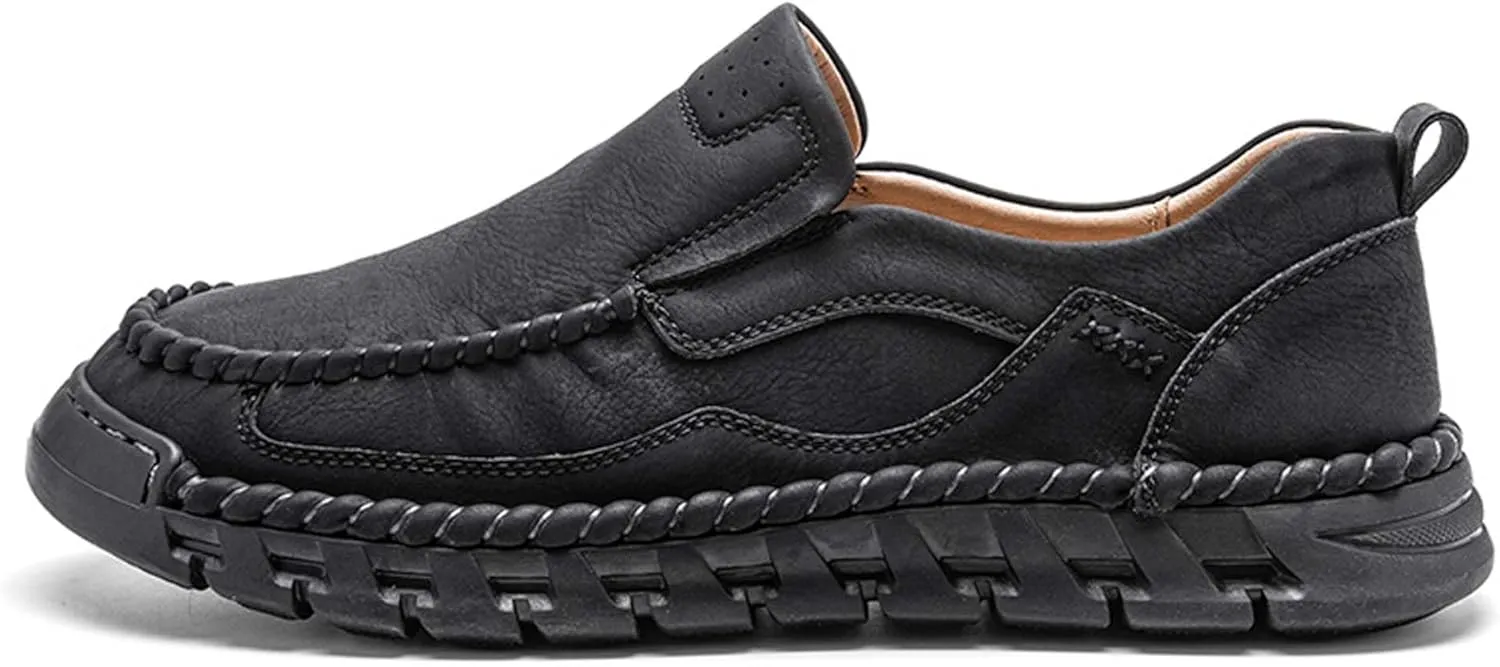 Men's Premium Leather Slip-on Walking Shoes, Loafers, Men's Slip-on Sneakers, Business Casual Shoes, Driving Shoes, Soft, Comfortable, Wear-Resistant, Hand-Stitched
