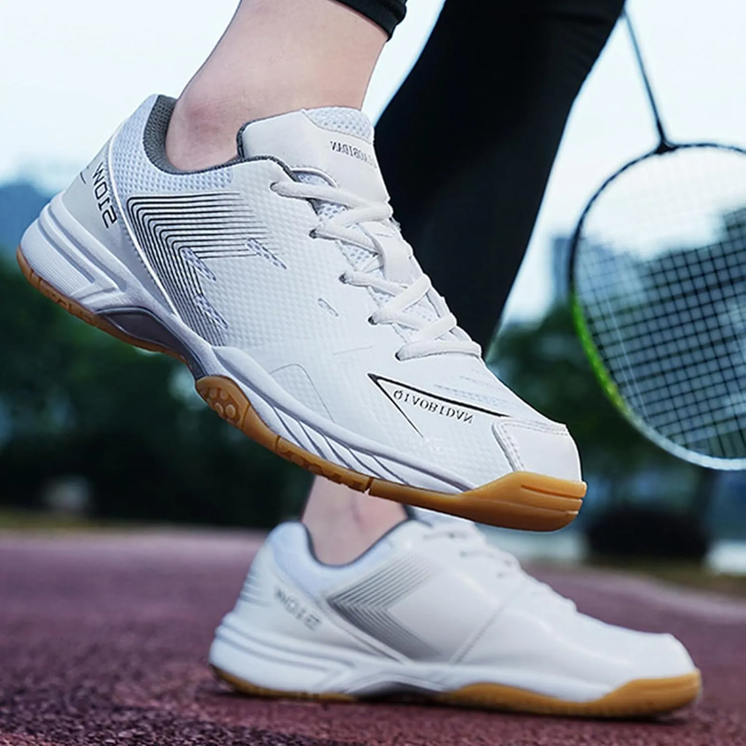 Mens Tennis Shoes Breathable Badminton Sneakers Non-Slip for Squash Pickleball Volleyball Athletic Youth, Big Kids