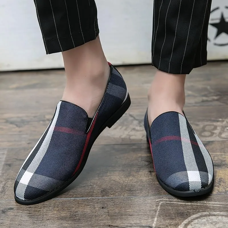 Men's Two Tone Brogue Oxfords Shoes Classic Round Toe Checkered Comfortable Dress Loafers