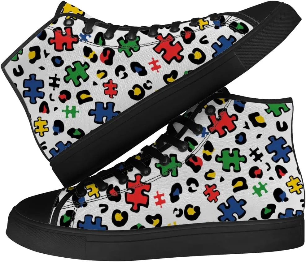 Men's Women's High Top Canvas Shoes Autism Awareness High Top Sneakers Lace Up Casual Shoes Gifts for Dad Mom