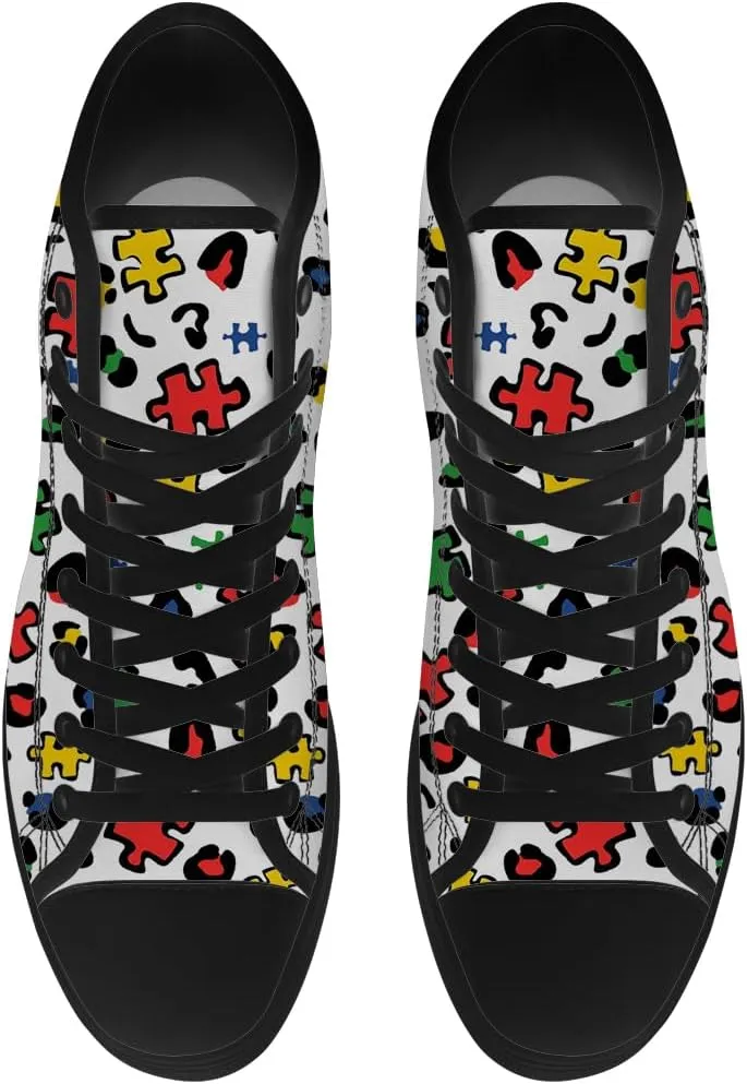 Men's Women's High Top Canvas Shoes Autism Awareness High Top Sneakers Lace Up Casual Shoes Gifts for Dad Mom