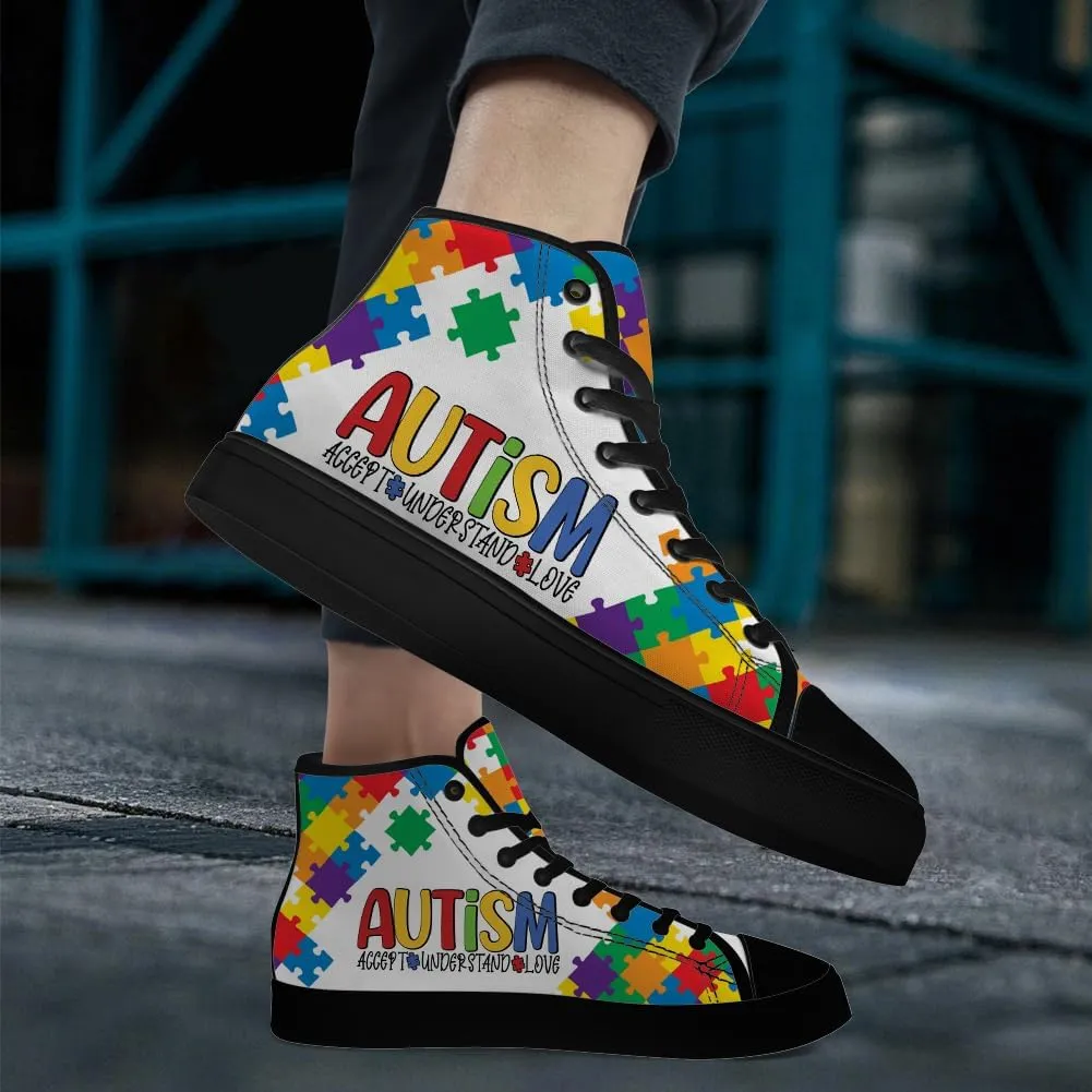 Men's Women's High Top Canvas Shoes Autism Awareness High Top Sneakers Lace Up Casual Shoes Gifts for Dad Mom
