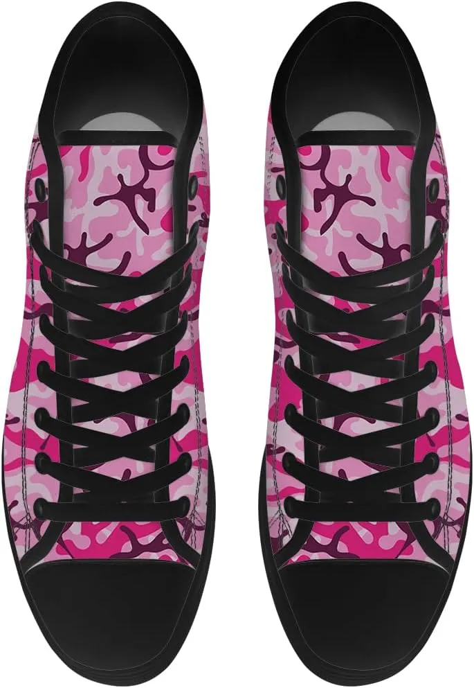 Men's Women's Pink Camouflage High Top Canvas Shoes High Top Sneakers Lace Up Casual Shoes Gifts for Men Women