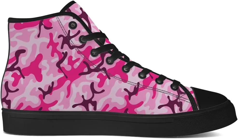 Men's Women's Pink Camouflage High Top Canvas Shoes High Top Sneakers Lace Up Casual Shoes Gifts for Men Women