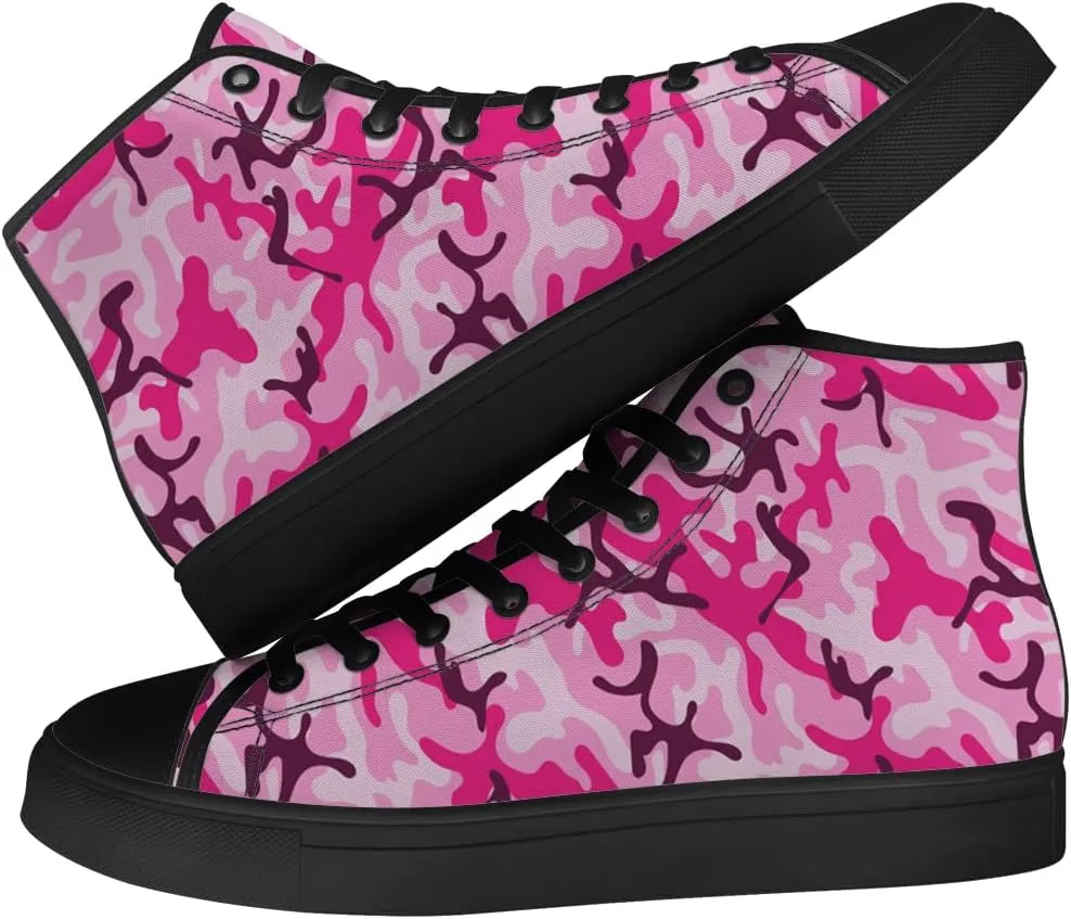 Men's Women's Pink Camouflage High Top Canvas Shoes High Top Sneakers Lace Up Casual Shoes Gifts for Men Women