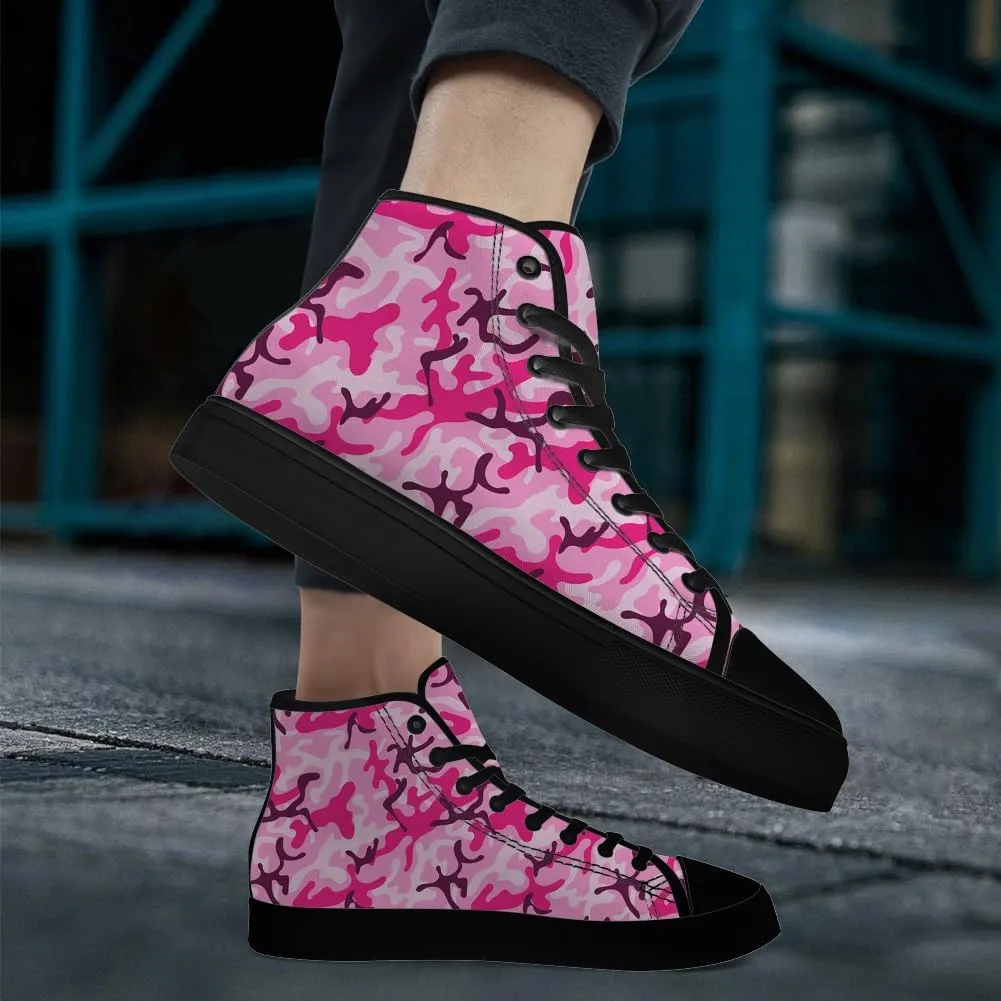 Men's Women's Pink Camouflage High Top Canvas Shoes High Top Sneakers Lace Up Casual Shoes Gifts for Men Women