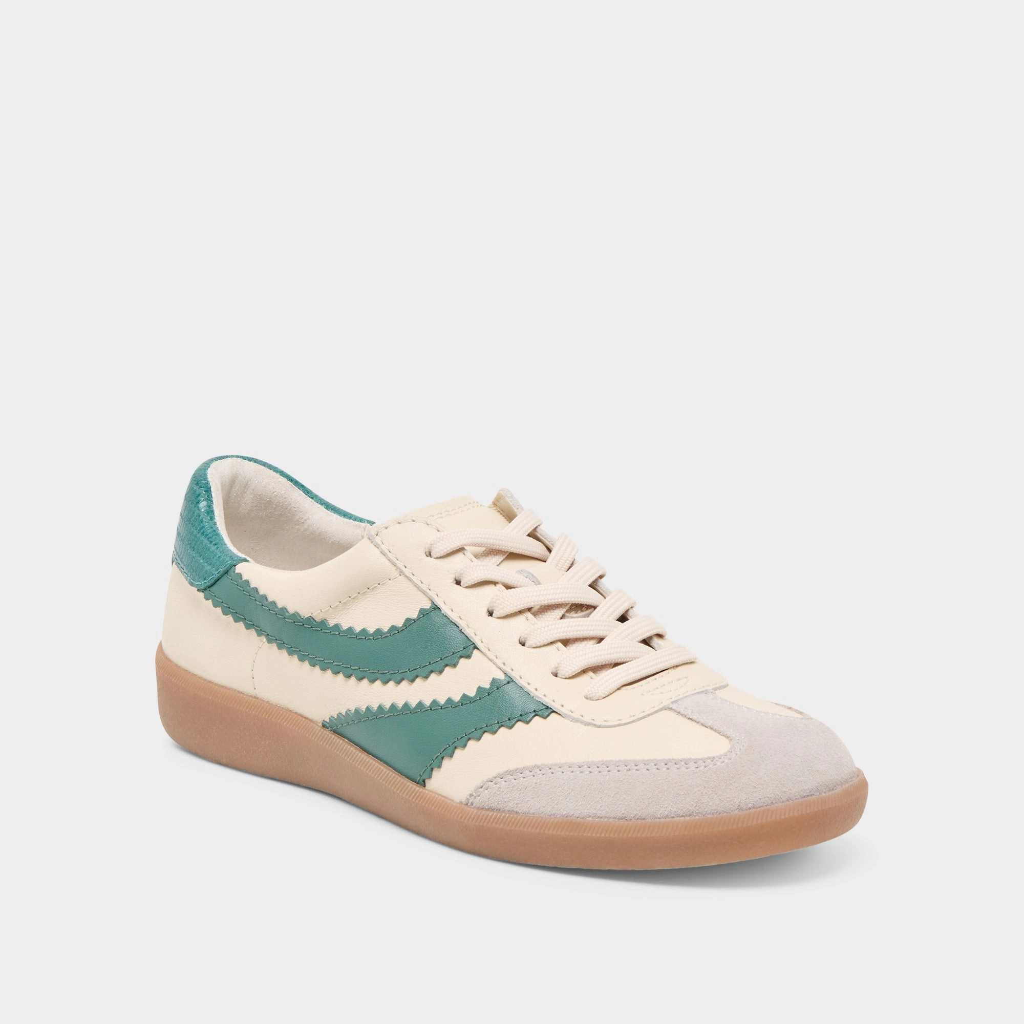 MERIT SNEAKERS WHITE GREEN LEATHER Elastic Collar Light Jog