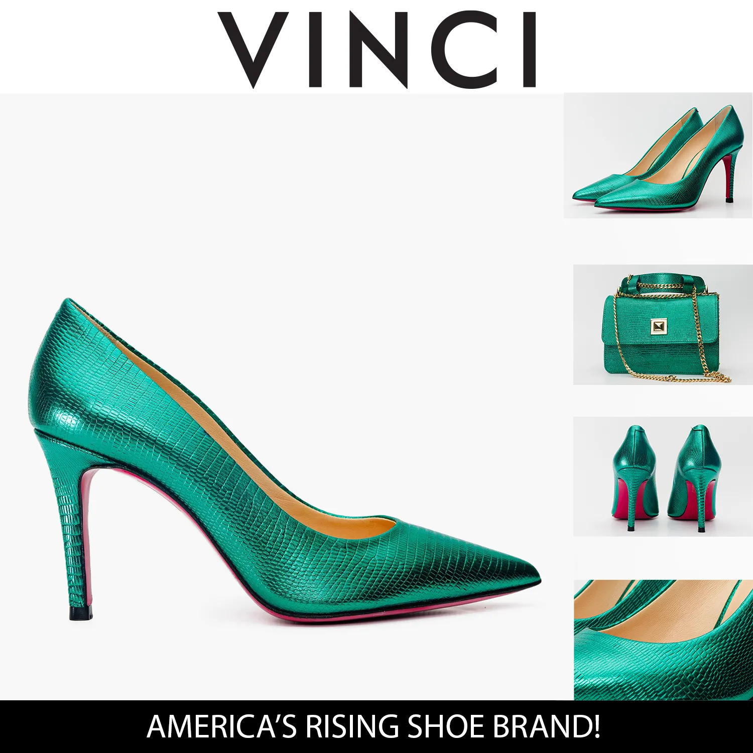 Stand Out Design The Maple Green Leather Pump Fuchsia Sole Women Shoe