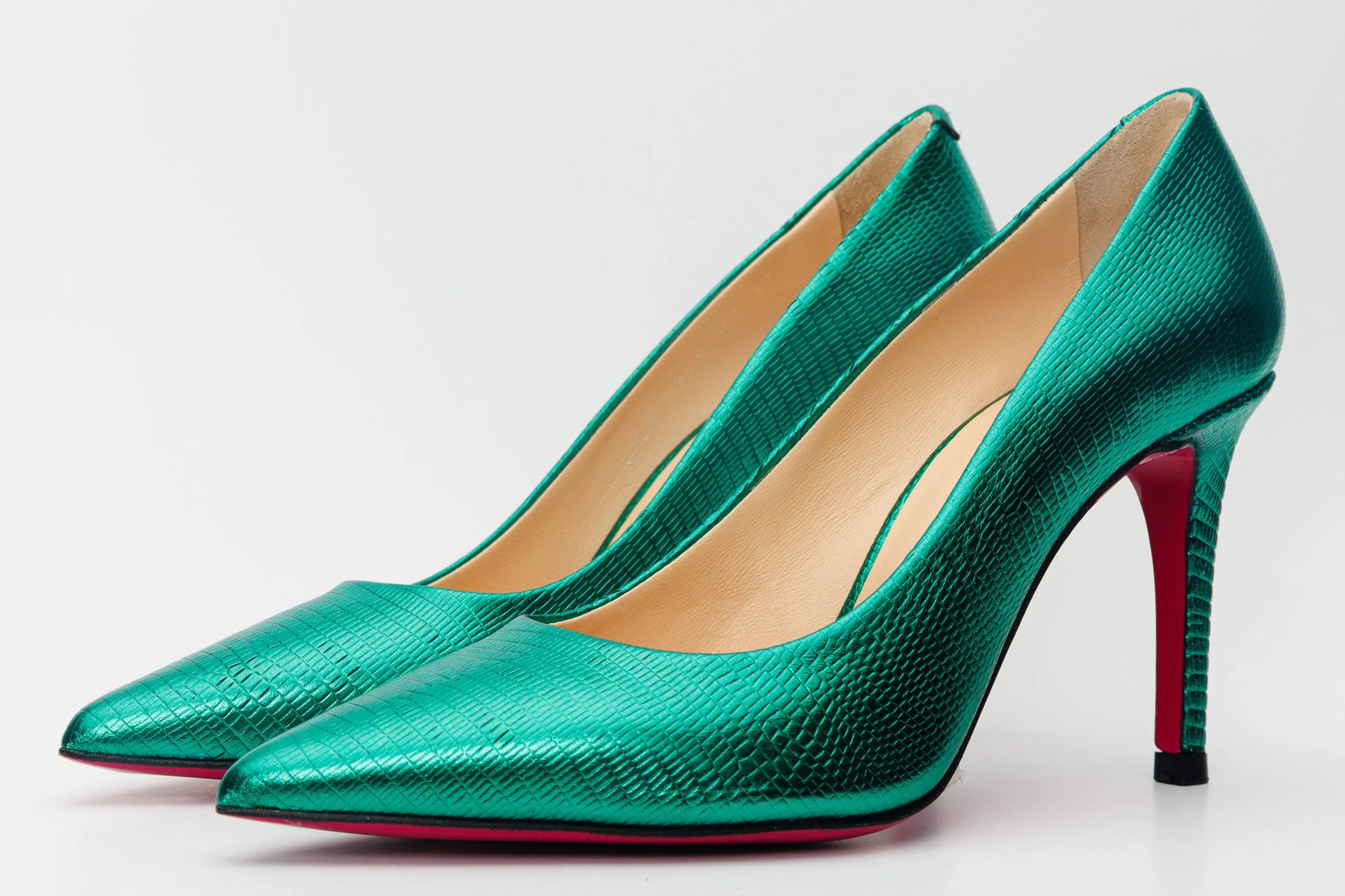 The Maple Green Leather Pump Fuchsia Sole Women Shoe Statement Heel