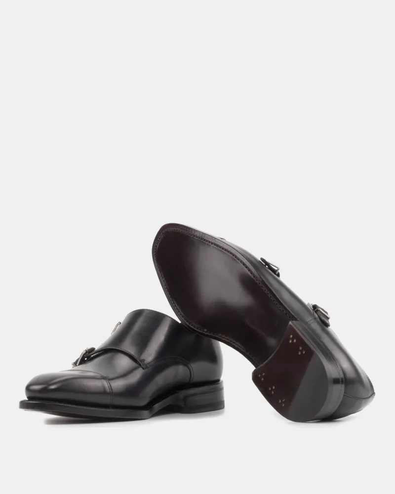Black Double Monk Strap Simple Footwear Bride Side
