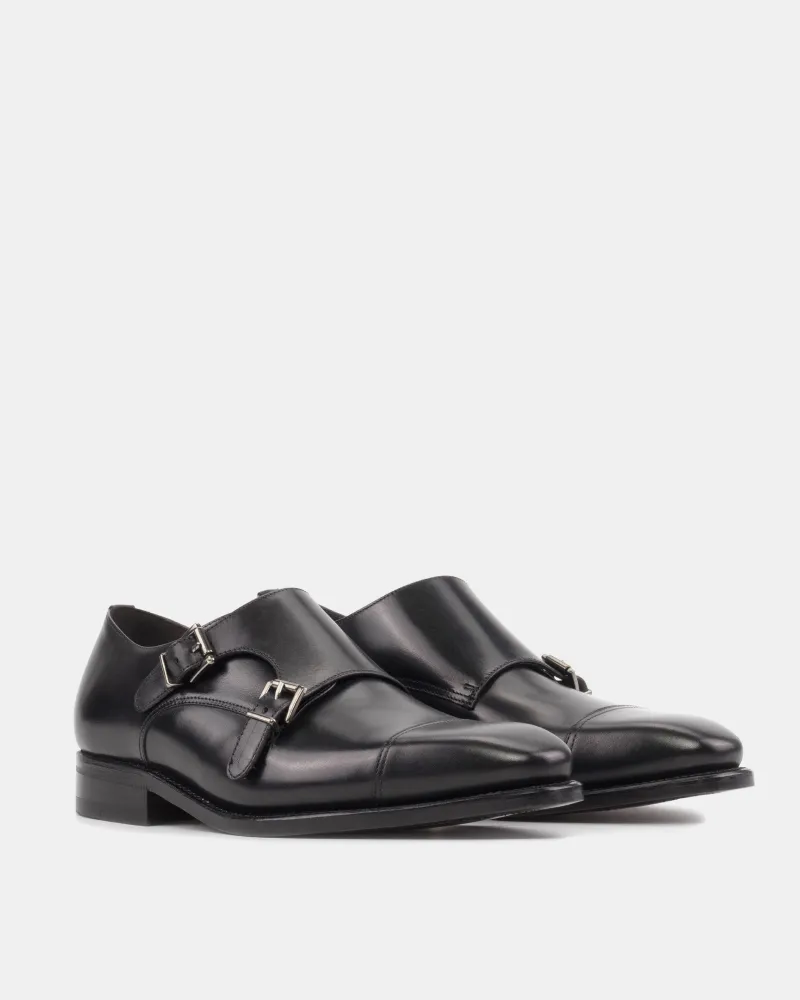 Slim Tip Black Double Monk Strap