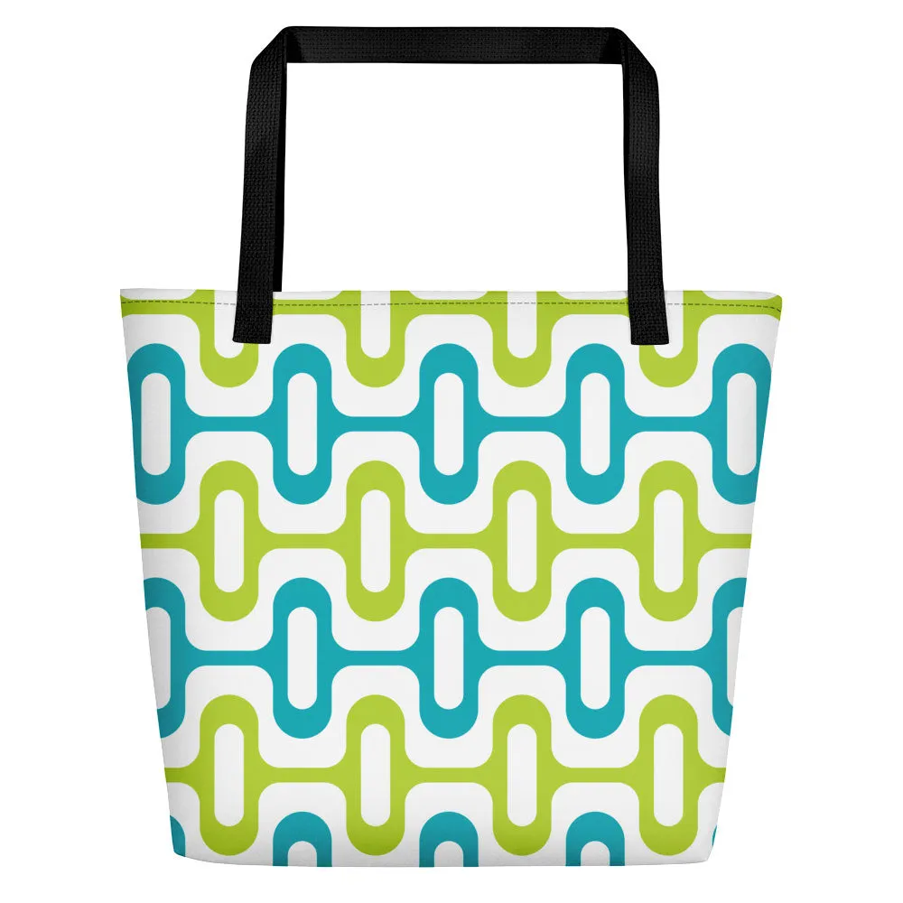 Mid Century Modern Aqua Green ZipperDee Beach Bag